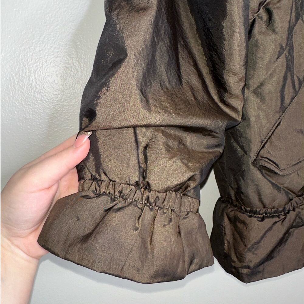 London Fog Towne Quilted Puffer Jacket Dark Olive/Brown Medium Insulated/Lined - Picture 4 of 6